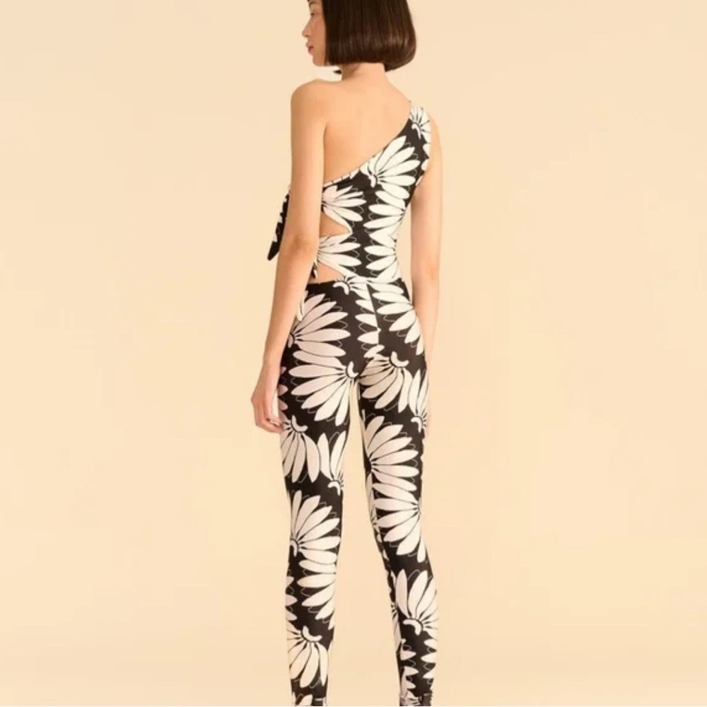 NWT FARM Rio Copacabana One Shoulder Jumpsuit Black White Women's Size M